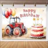 Lofaris Aquarell Roter Traktor Sternenkuchen Happy Birthday Hintergrund Bauernhof Ballon