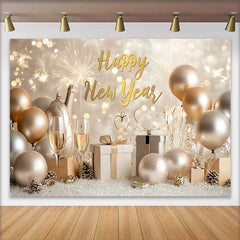 Lofaris Goldener Ballon Champagner Frohes Neues Jahr Hintergrund Geschenkbox Winter