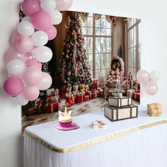 Lofaris Gemütliches Wohnzimmer Weihnachtsbaum Hintergrund Vintage Teddybär Kutsche