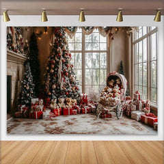 Lofaris Gemütliches Wohnzimmer Weihnachtsbaum Hintergrund Vintage Teddybär Kutsche