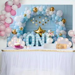 Lofaris Junge 1. Geburtstag Cake Smash Hintergrund Blau Weiß Ballonbogen EINS Sterne