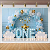 Lofaris Junge 1. Geburtstag Cake Smash Hintergrund Blau Weiß Ballonbogen EINS Sterne