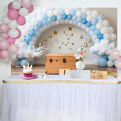 Lofaris Himmlischer 1. Geburtstag Hintergrund Blau Weiß Ballonbogen Goldglocken Sterne