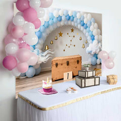 Lofaris Himmlischer 1. Geburtstag Hintergrund Blau Weiß Ballonbogen Goldglocken Sterne