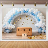 Lofaris Himmlischer 1. Geburtstag Hintergrund Blau Weiß Ballonbogen Goldglocken Sterne