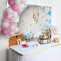 Lofaris Verträumter 1. Geburtstag Hintergrund Blauer Ballonbogen Traumfänger Sterne Cake Smash