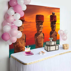 Lofaris Osterinsel Moai Statuen Sonnenuntergang Landschaft Hintergrund Antike Fotografie