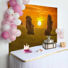 Lofaris Osterinsel Moai Statuen Sonnenuntergang Landschaft Hintergrund Antike Wunder Event