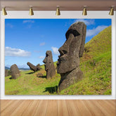 Lofaris Osterinsel Moai Statuen Grasiger Hügel Hintergrund Antike Relikte Natur Landschaft
