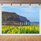 Lofaris Reihe von Moai Statuen Ozean Küste Landschaft Hintergrund Osterinsel Historisch