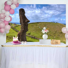 Lofaris Profil Osterinsel Moai Statue Landschaft Hintergrund Antikes Monument Blauer Himmel