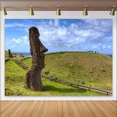 Lofaris Profil Osterinsel Moai Statue Landschaft Hintergrund Antikes Monument Blauer Himmel