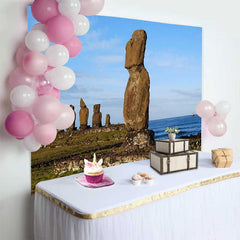 Lofaris Küste Osterinsel Moai Statue Ozean Landschaft Hintergrund Antike Historische Stätte