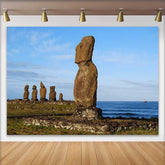 Lofaris Küste Osterinsel Moai Statue Ozean Landschaft Hintergrund Antike Historische Stätte