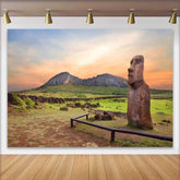Lofaris Sonnenuntergang Osterinsel Moai Statue Berg Hintergrund Antike Historische Ruinen