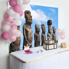 Lofaris Osterinsel Moai Statuen Szenerie Hintergrund Antike Historische Ruinen Party Deko