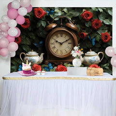 Lofaris Verwunschener Garten Hochzeit Hintergrund Vintage Uhr Rote Rosen Romantisch