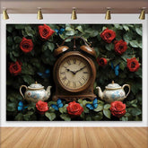 Lofaris Verwunschener Garten Hochzeit Hintergrund Vintage Uhr Rote Rosen Romantisch