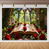 Lofaris Verwunschenes Buntglasfenster Hochzeit Hintergrund Rote Rosen Altes Buch