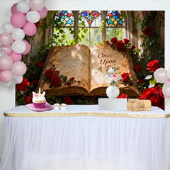 Lofaris Märchenbuch Hochzeit Hintergrund Rote Rosen Buntglasfenster Romantisch
