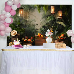 Lofaris Üppiger Grüner Dschungel Geburtstag Cake Smash Hintergrund Lagerfeuer