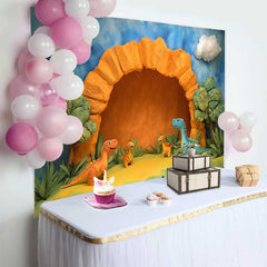 Lofaris Süße Cartoon Dinosaurier Höhle Geburtstag Cake Smash Hintergrund Dschungel