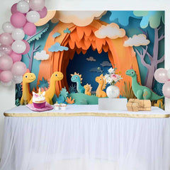 Lofaris Bunter Papierschnitt Stil Süßer Dinosaurier Dschungel Geburtstag Hintergrund