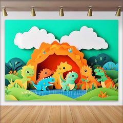 Lofaris Lebendiger Cartoon Dinosaurier Geburtstag Cake Smash Hintergrund Prähistorisch