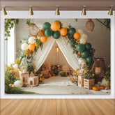 Lofaris Grün Orange Ballon Geburtstag Hintergrund Rustikales Zelt Blumen Requisite