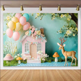 Lofaris Pastell Wald Feenhaus Geburtstag Cake Smash Hintergrund Babyparty Fotobox