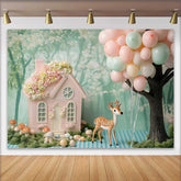 Lofaris Pinkes Feenhaus Reh Geburtstag Hintergrund Pastell Ballons Wald Party Deko