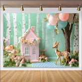 Lofaris Wunderliches Wald Pink Blumenhaus Reh Geburtstag Hintergrund Babyparty Deko