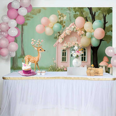 Lofaris Wunderliches Wald Feenhaus Reh Geburtstag Hintergrund Pastell Ballons Deko