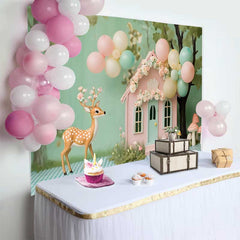 Lofaris Wunderliches Wald Feenhaus Reh Geburtstag Hintergrund Pastell Ballons Deko