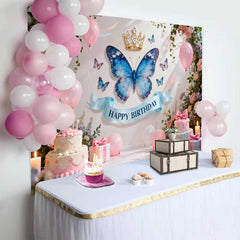 Lofaris Pastell Pink Blau Schmetterling Geburtstag Hintergrund Goldene Krone Blumen