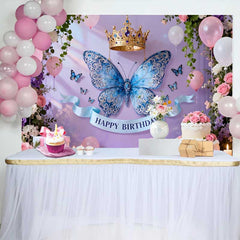 Lofaris Eleganter Blauer Schmetterling Goldene Krone Geburtstag Hintergrund Prinzessin