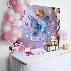 Lofaris Eleganter Blauer Schmetterling Goldene Krone Geburtstag Hintergrund Prinzessin
