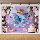 Lofaris Eleganter Blauer Schmetterling Goldene Krone Geburtstag Hintergrund Prinzessin