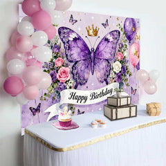 Lofaris Magischer Lila Schmetterling Krone Geburtstag Hintergrund Pinke Ballons Blumen