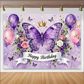 Lofaris Magischer Lila Schmetterling Krone Geburtstag Hintergrund Pinke Ballons Blumen