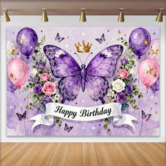 Lofaris Magischer Lila Schmetterling Krone Geburtstag Hintergrund Pinke Ballons Blumen