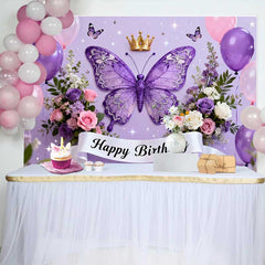 Lofaris Lila Schmetterling Krone Geburtstag Hintergrund Mädchen Happy Birthday Party