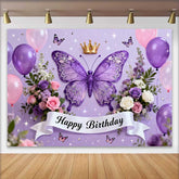 Lofaris Lila Schmetterling Krone Geburtstag Hintergrund Mädchen Happy Birthday Party