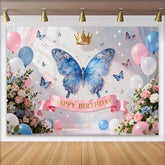 Lofaris Magischer Blauer Schmetterling Goldene Krone Geburtstag Hintergrund Mädchen