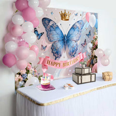 Lofaris Funkelnder Blauer Schmetterling Goldene Krone Geburtstag Hintergrund Feen Party