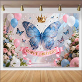 Lofaris Funkelnder Blauer Schmetterling Goldene Krone Geburtstag Hintergrund Feen Party