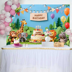 Lofaris Süße Dschungel Safari Tiere Geburtstag Fotohintergrund Happy Birthday Torte Bunte Ballons Deko