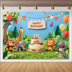 Lofaris Süße Dschungel Safari Tiere Geburtstag Fotohintergrund Happy Birthday Torte Bunte Ballons Deko
