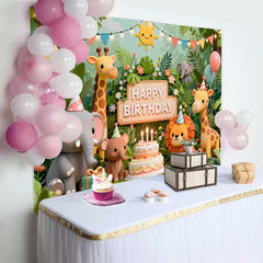 Lofaris Süße Dschungel Safari Tiere Geburtstag Fotohintergrund Elefant Giraffe Löwe Happy Birthday