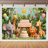 Lofaris Süße Dschungel Safari Tiere Geburtstag Fotohintergrund Elefant Giraffe Löwe Happy Birthday